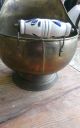 Antique Copper Lion Head Coal Bucket With Porcelain Handles - Large, Metalware photo 5