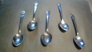 5 Silver Presidential Spoons - Lincoln,  Washington,  Jefferson,  Roosevelt,  Jackson photo