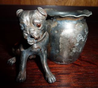Antique Bulldog Silverplate Toothpick Holder photo