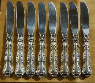 Gorham Strasbourg Collection 8 Sterling Silver Butter Knives - No Mono photo