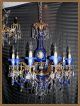 Vintage Brass & Cobalt Blue Murano Tulip & Bohemian Art Glass Chandelier Crystal Chandeliers, Fixtures, Sconces photo 2