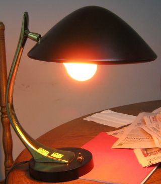 Black Mid Century Modern Laurel Desk Lamp Tempestini Eames Era Ufo Flying Saucer photo