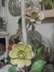 Pretty Vintage Italian Tole Lamp With Flowers Tag Made In Italy Toleware photo 2