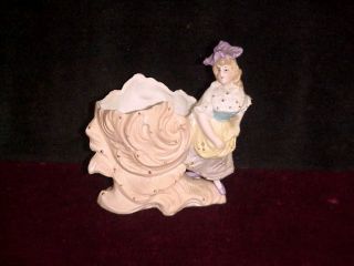 Fine Antique Victorian Bisque Porcelain Toothpick Holder With Pretty Lady photo