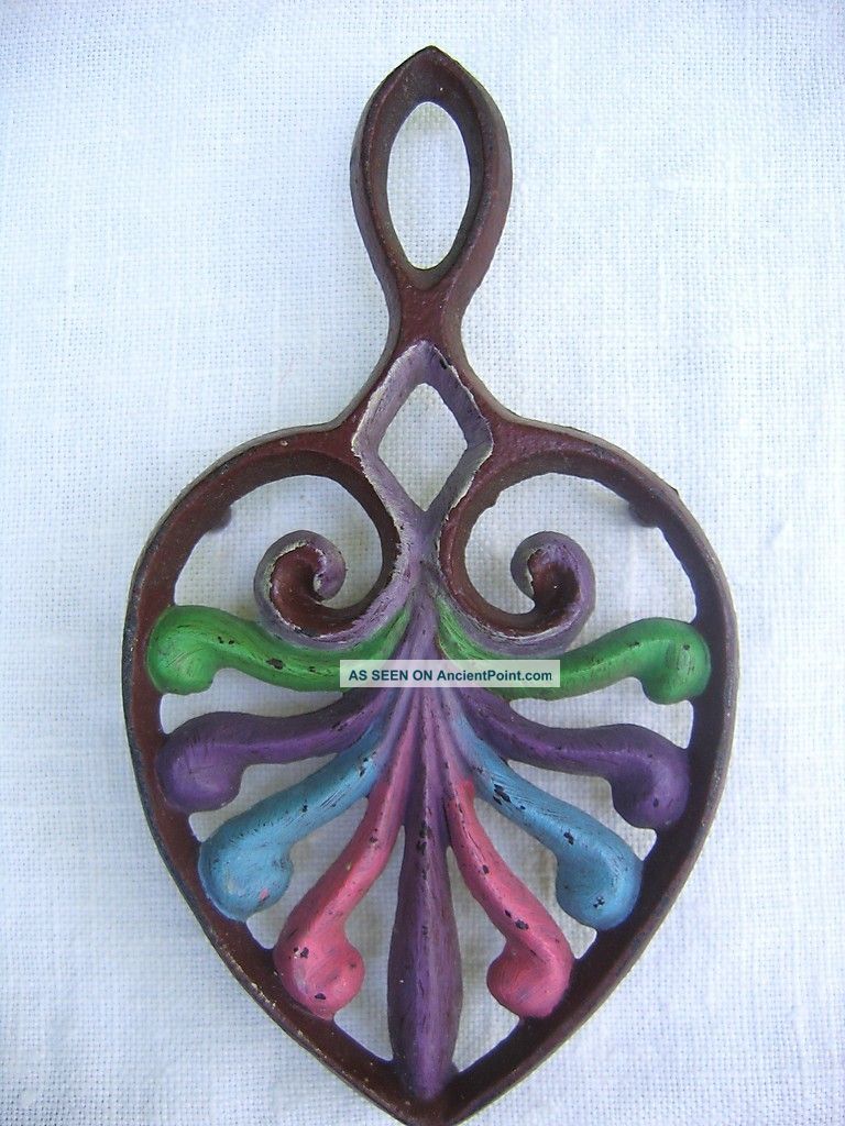 Antique Wilton Painted Cast Iron “peacock” Trivet 5.  25” Trivets photo