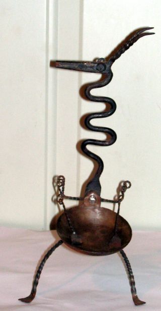 Primitive Early Hand Forged Wrought Iron African Lamp Anthropomorphic Folk Art photo