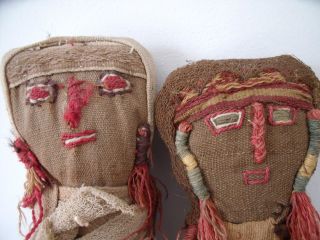 Antique Pre - Columbian Peruvian Couple With Baby - Chancay Dolls photo