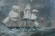 Maritime Painting British Frigates Working Crew,  Flags Artist Signed Ca.  1847 Folk Art photo 1