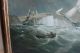 Maritime Painting British Frigates Working Crew,  Flags Artist Signed Ca.  1847 Folk Art photo 2