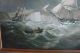 Maritime Painting British Frigates Working Crew,  Flags Artist Signed Ca.  1847 Folk Art photo 3