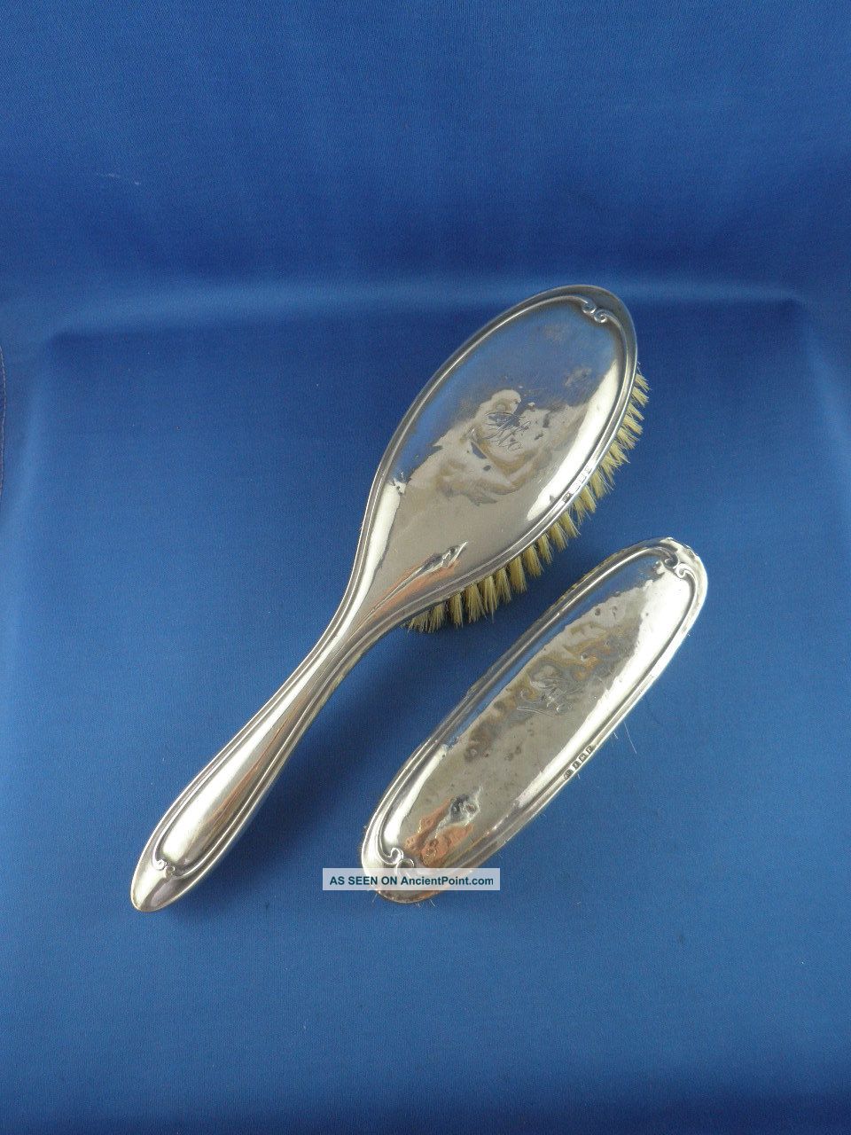 Antique 1916 Hallmarked Silver Hairbrush & Clothes Brush William Devenport Sterling photo