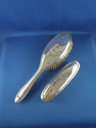 Antique 1916 Hallmarked Silver Hairbrush & Clothes Brush William Devenport photo