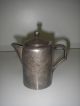 Antique Metalware Metal German Pitcher/coffee Pot Silver Plated Hinged Lid Creamers & Sugar Bowls photo 2