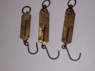 Vintage (3) Brass Face Spring Hand Hanging Scales,  Excelsior And Salter ' S photo
