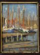 Small Antique Gloucester Harbor Sailboat Masts Impressionist Oil Painting Other photo 2