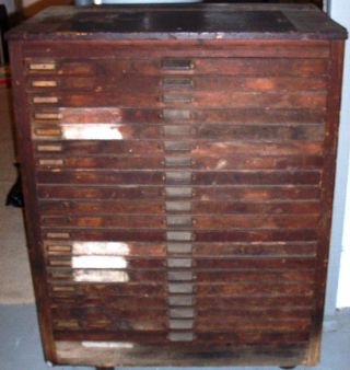 Hamilton Letterpress Printers Cabinet (un - Restored) Wood Built With 20 Drawers photo