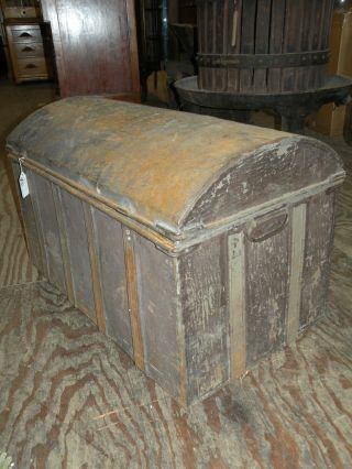 Antique Metal Dome Top Trunk Chest Civil War Era Liverpool To Ny 1850 photo