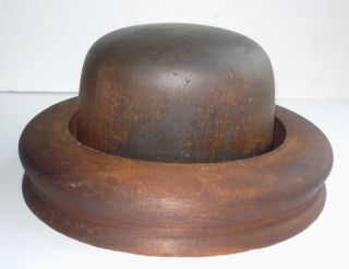 Wonderful Antique 2 Part Wood Hat Mold Block Form 7 1/8 Diamond Brim photo