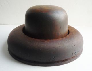 Wonderful Antique 2 Part Wood Hat Mold Block Form 8 3/8 Brim 7 1/8 photo