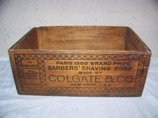 Vintage C.  1900 Colgate Barber Shop Shaving Soap Wood Box Sign Chair Pole Neat photo