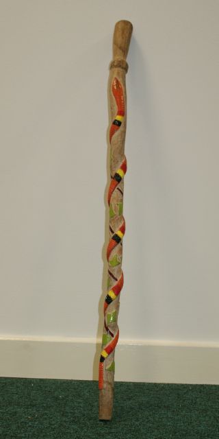 Antique Stone Carved Snake Stick Wood Cane Ethnographic Aboriginal Art Folk Art photo
