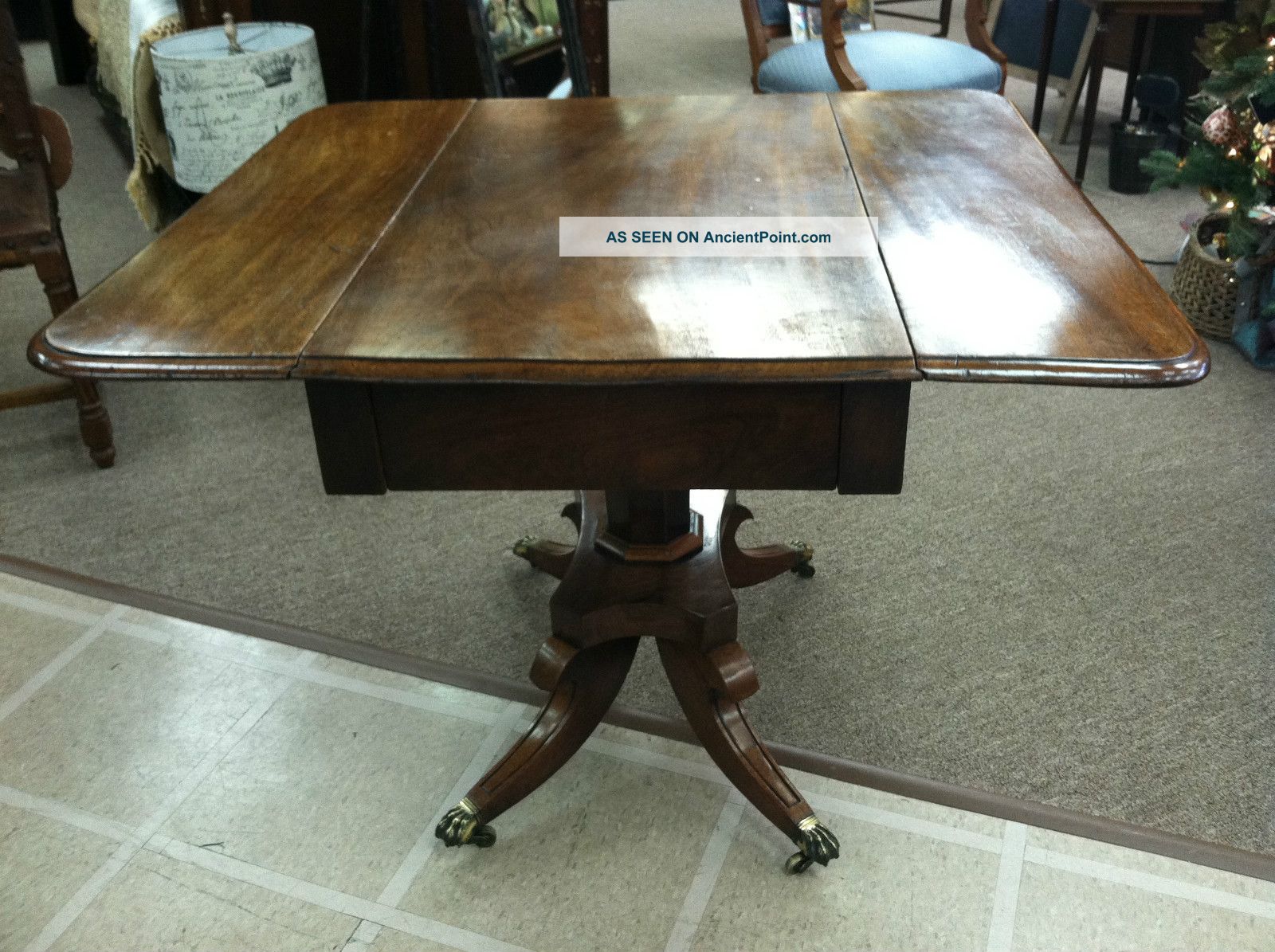 Mahogany Drop Leaf Breakfast Table With Brass Casters Circa 19th Cent. 1800-1899 photo