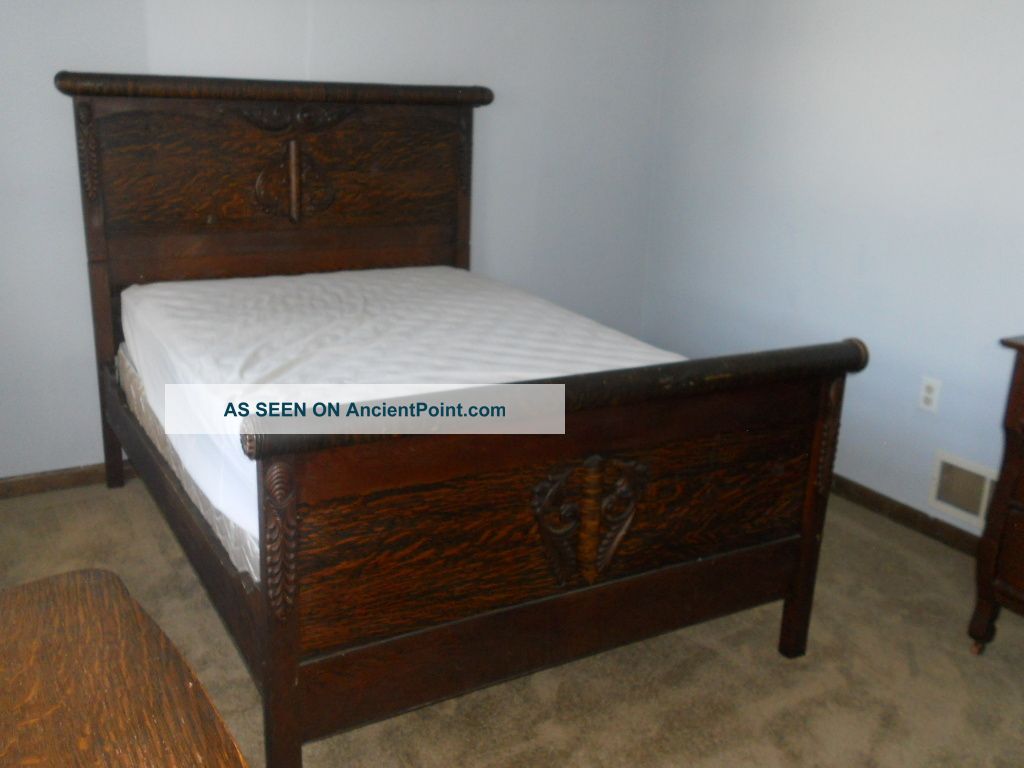 Antique Bed Full Size Tiger Oak Circa 1800 ' S Must See 1800-1899 photo