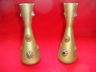 Pair Of Vintage Chinese Brass/ Copper Vase With Decorated Inlay photo