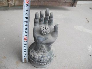 Buddha Hand Lotus Candlestick Statues Bronze Antique Chinese Exquisite Old photo