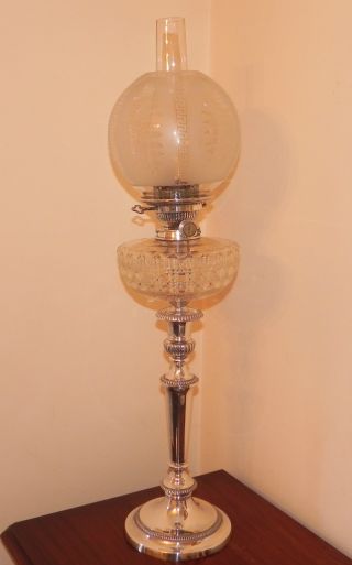 Fine Antique Victorian Oil Lamp Cut Glass Silver Hawksworth & Eyre Hinks Burner photo