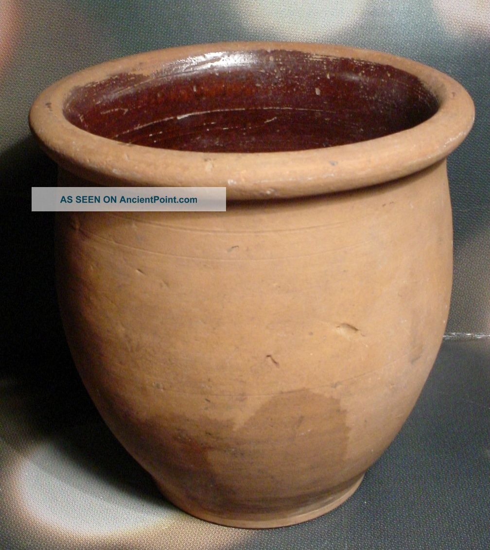Antique Terracotta Bean Pot Crock Pottery Pa Region Clay Primitive Glazed Int Primitives photo