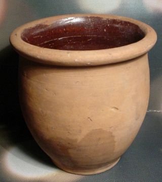 Antique Terracotta Bean Pot Crock Pottery Pa Region Clay Primitive Glazed Int photo