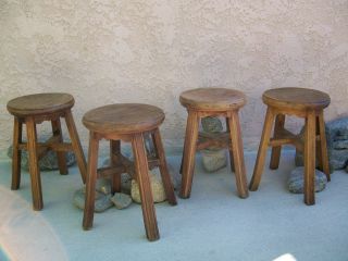 Very Rare Chinese Antique Round Wooden Stool Set Of 4 Pcs. ,  18inch H. photo