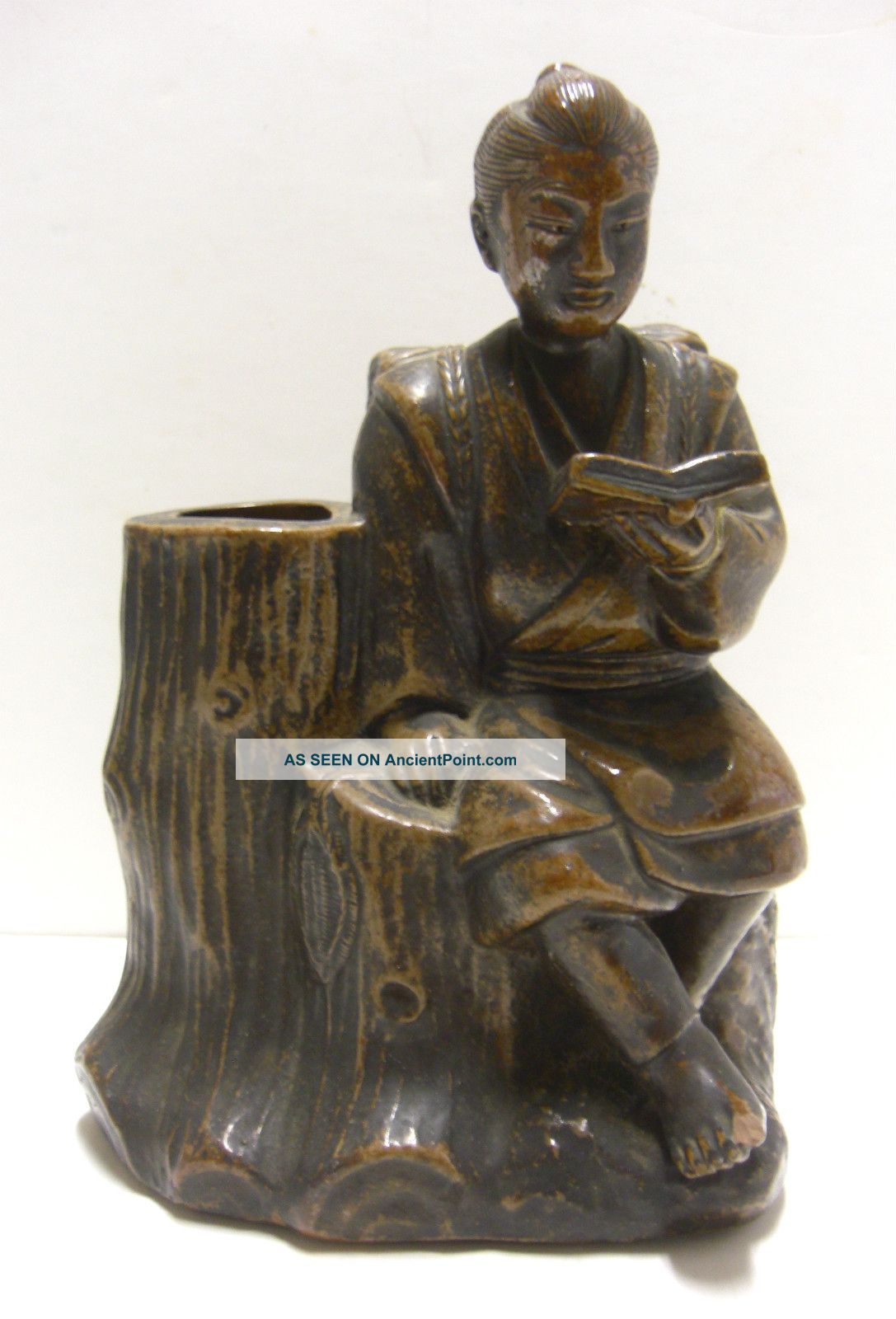 Real Japanese Old Bizen Ware Statue Figure Fine Work Marked Statues photo