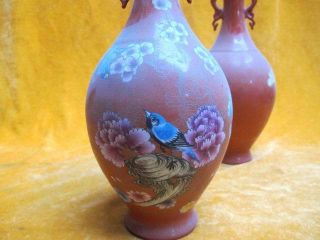 Red Pair Vases Old Galze Colorful Antique Chinese Porcelain Ceramic Ancient photo