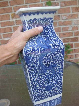 Chinese Porcelain Square Vase Blue Dragon,  Yongzheng Emperor 1723 - 1735,  Qing? photo