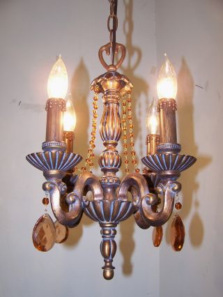 Quality Spelter Metal Cut Crystal Murano Beaded Petite Chandelier Light Fixture photo