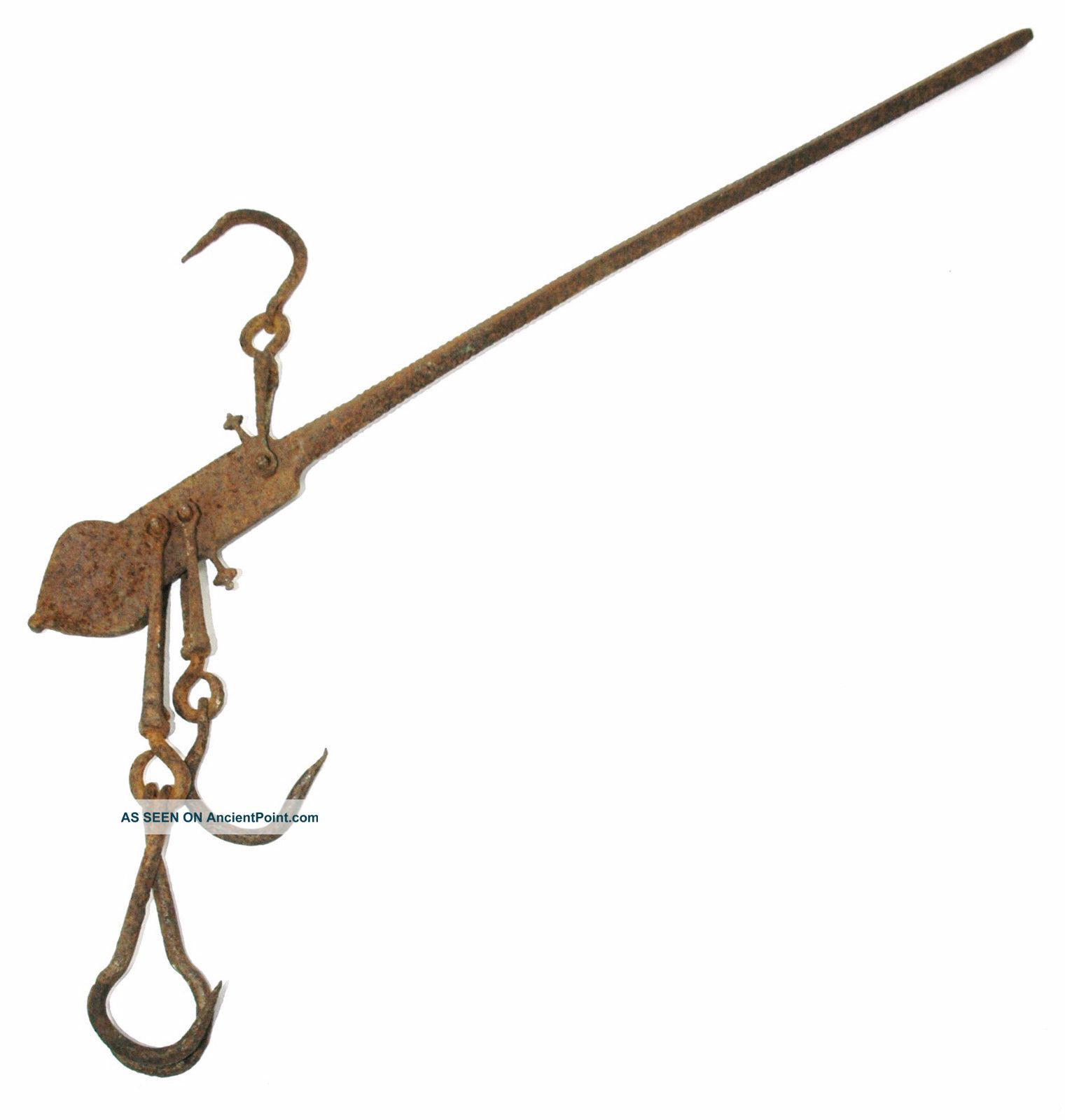 Antique Steelyard Scale C.  1780 Hanging Balance Blacksmith Iron 4 - Hooks No Weight Scales photo