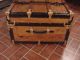 Refinished Flat Top Steamer Trunk Antique Chest With Straps & Lock With Key 1800-1899 photo 3