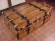 Refinished Flat Top Steamer Trunk Antique Chest With Straps & Lock With Key 1800-1899 photo 4