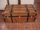 Refinished Flat Top Steamer Trunk Antique Chest With Straps & Lock With Key 1800-1899 photo 5