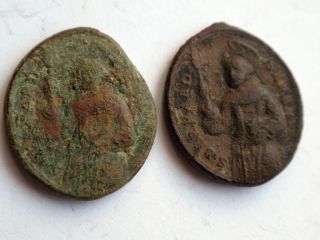 2 X Rare Bronze Medieval Religious Pendants /tokens.  15 Th Century Ad. photo