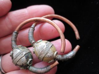 Ancient Bronze Copper Silver Thick Earrings Viking Byzantine Tribal photo