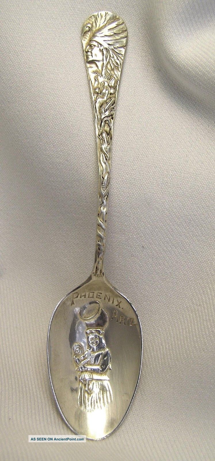 Vintage Early 1900 ' S Sterling Silver Phoenix Arizona Souvenir Spoon Indian Chief Souvenir Spoons photo