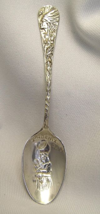 Vintage Early 1900 ' S Sterling Silver Phoenix Arizona Souvenir Spoon Indian Chief photo