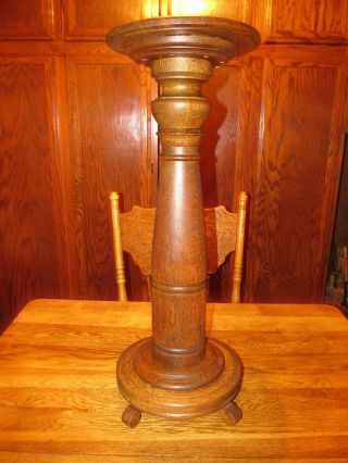 American Tiger Oak Antique Plant Fern Candle Lamp Stand Pedestal Early 1900 ' S photo