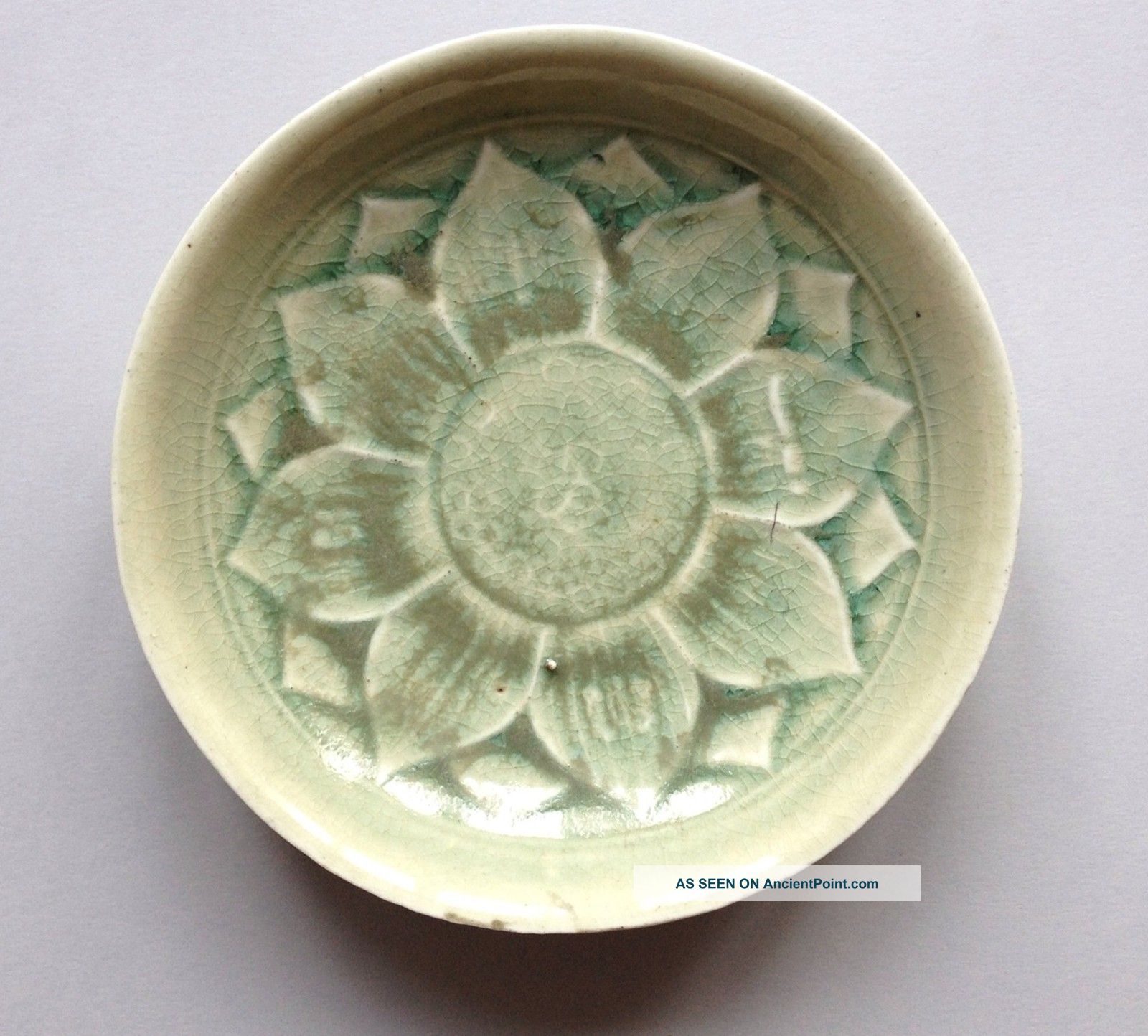 Antique Asian China Stoneware Celadon Glazed Platter Footed Dish Chinese Ceramic Bowls photo