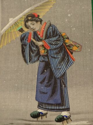 Japanese Antique Mininature Painting On Slik Noble Lady Museum Meiji Period photo