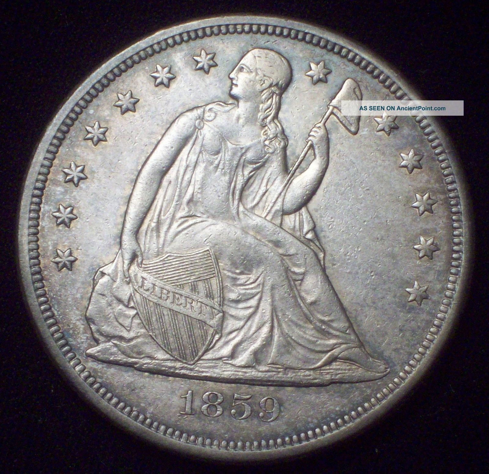 1859 O Seated Liberty Silver Dollar - Strong Au Details - Authentic Rare Us Coin The Americas photo
