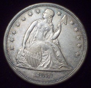 1859 O Seated Liberty Silver Dollar - Strong Au Details - Authentic Rare Us Coin photo